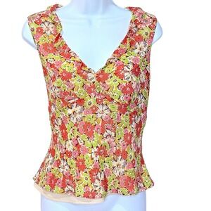 Ann Taylor Silk Y2K Floral Babydoll Top Size 10‎ Ruffle Cottage Fairy 90s Dainty